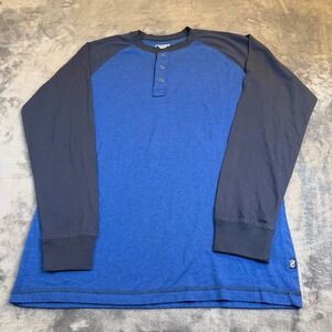 Chaps Sport Blue Gray Raglan Henley Long Sleeve Shirt Mens Size Medium